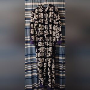 Purple & White Graphic Hooded Women's Onesie Pajama